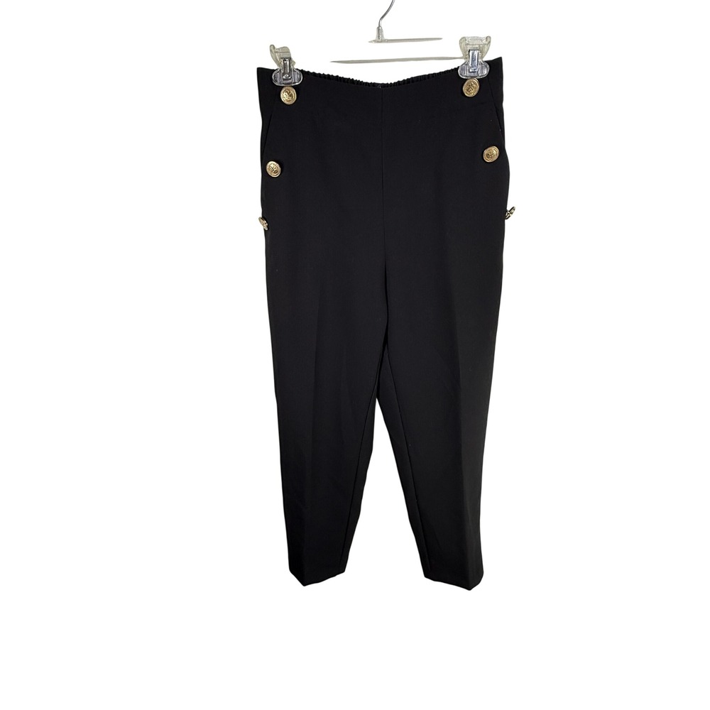 Zara Black High Waisted Gold Button Tapered Trousers Military Corpgoth Office